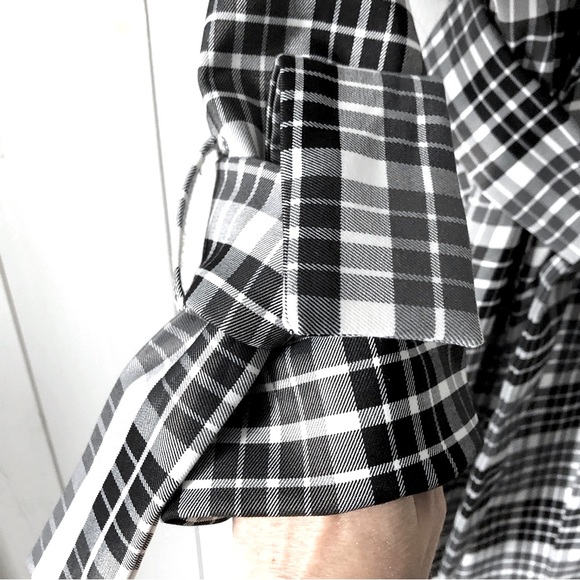 MAISON CINQCENT 500 Checks Plaid Black White Tie Trench Coat at Revolve … - Picture 4 of 13